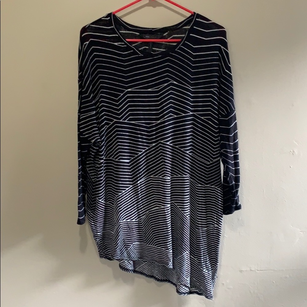 Large BCBG Maxazria Black & White Sheer Sweater